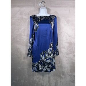 CACHE Dress Womens Size 4 Blue Floral Satin Y2K Glam Vegas Party Night Out